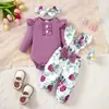 Conjunto de Tres Piezas para Niña Primavera y Otoño 2022 Nuevo Coreano Explosiones Color Sólido Top de Manga Larga + Pantalones con Tirantes Estampado de Flores