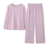 Pijama de algodón con tejido gofrado para mujer, de manga larga y pantalón largo, disponible en stock, nuevo estilo de otoño, también lo pueden usar los hombres como ropa de exterior, conjunto de ropa de estar para parejas
