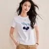 Camiseta bordada con lentejuelas de cereza para mujer, nuevo estilo de verano 2026, juvenil casual de corte holgado, top fresco de algodón sedoso