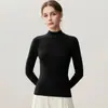 Top de punto fino de lana para mujer, cuello semi-alto, manga larga, base de camiseta de hilo Yangzi de 18 puntos, nuevo para otoño
