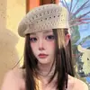 Boina Retro Hueca para Mujer Artística Versátil Transpirable Sombrero de Sol para Salidas Fotografía Vacaciones en la Playa Sombrero de Pequeño Artista