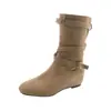 Botas Femininas Retrô Plissadas Empilhadas Novo Estilo Outono/Inverno 2026 Aumento Interno de Altura Botas Western Cowboy Venda Quente Botas Curtas de Cavaleiro Meia-Canela