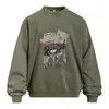 Moletom com Estampa de Letras e Manchas Fleece Masculino Primavera Outono Estilo de Rua Hip Hop Desgastado Casual Gola Redonda Roupa Esportiva