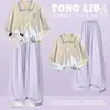 Conjunto Fofo de Duas Peças Estilo Coreano Dopamina para Meninas, Moletom de Manga Longa com Gola Estilo Escolar, Roupa da Moda para o Início do Outono, Roupa Infantil