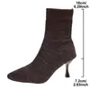 Botas de Calcetín de Punto Negras de Talla Grande para Mujer Botines Estilo Nuevo Tacón de Aguja Versátiles Adelgazantes Tacones Altos Elásticas Botas Ajustadas