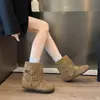 Botas Cortas Birkenstock Retro de Gamuza que Aumentan la Altura Interior para Mujer Otoño 2025 Nuevas Botas de Punta Redonda de Media Pantorrilla Botas Vaqueras