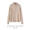 Nuevo suéter de punto para mujer 100% cachemir puro para otoño e invierno con cuello alto, cárdigan de punto trenzado, top de corte holgado