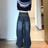 Comércio Transfronteiriço Jeans Bordado Estilo Retrô Americano com Sabre para Mulheres Outono e Inverno 2025 Novo Cintura Alta Perna Larga Solto