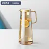 Juego de Tetera de Vidrio de Gran Capacidad para Agua Fría con Recubrimiento de Ceniza Ámbar Taza de Limón Tetera con Lazo Tetera Simple para el Hogar con Frutas