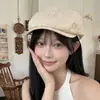Gorra de Cuadros Estilo Old Money para Mujer Primavera Otoño Transpirable Protección Solar Adelgazante Facial Versátil Retro Nicho Gorra de Béisbol