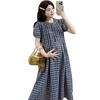 Maternidad 2025 Verano Nuevo Moda Coreana Cuadros Casual Suelto Cubre Vientre Talla Grande Vestido de Maternidad