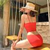 Biquíni Feminino Duas Peças Colorido Sólido Estilo Coreano 2026 com Alças Duplas nos Ombros e Calcinha de Cintura Baixa para Saídas de Praia e Férias