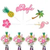 Nuevo Florero Temático de Flamenco Hawaiano para Decoración de Fiesta de Cumpleaños Inserto de Piña Coco Palmera Decoración Inserto