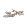 Sandalias de Tacón Alto, Falda Estilo Hada, Moño, Tacón Grueso, Sandalias Exteriores con Pedrería