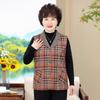 Colete Xadrez Fino de Primavera e Outono para Idosos 60-70 Anos Roupas para Mulheres de Meia-Idade e Idosos Roupas de Mãe Colete de Outono Jaqueta