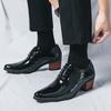 Sapatos de couro de salto alto pontudo masculinos plus size, estilo coreano, estilo britânico, casual, para negócios, sapatos de casamento com aumento de altura, sapatos de couro