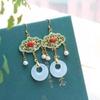 Pendientes antiguos de estilo chino con esmalte Ruyi y perla roja del sur, pendientes de jade blanco de plata de ley con borlas para mujer.