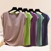 Top de Camiseta sin Mangas Fina de Modal para Mujer en Verano con Almohadillas en el Pecho, Chaleco de Cuello en V, Talla Grande, Adelgazante, Ropa de Casa sin Sujetador