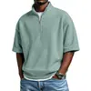 Europa Transfronteriza Verano Rebaja Caliente Camiseta Casual de Color Sólido con Cuello Alto para Hombre Moda Deportiva Holgada Versátil Manga Corta para Hombre