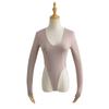 Camiseta de manga larga con escote en V profundo y doble ajuste ajustado de color liso para mujer, nueva moda europea y americana de primavera, talla L1960