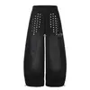 Pantalones de chándal de diseño desestructurado con remaches estilo americano, dobladillo curvo desgastado, para hombre y mujer, pierna ancha holgada para danza jazz, transfronterizos europeos y americanos