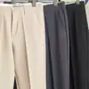 Calças Casuais Leves com Forro de Fleece para Outono e Inverno com Uma Prega Calças Sociais Masculinas de Corte Reto com Efeito de Caimento
