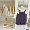 ¡El En Duendecillo Bebé! Conjunto Original de Sudadera de Lunares y Peto de Pana para Niñas Otoño/Invierno - Morado
