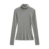 Blusa Feminina Manga Longa Gola Meia-Alta Estilo Coreano, Nova Primavera 2026, Slim Fit, Valoriza a Silhueta, Camiseta Básica com Base de Ombro Regular