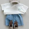 Ins Estilo Coreano Verano Nuevo Top Infantil Holgado Moda Estilo Occidental Fresco Camiseta de Manga Corta Casual con Letras para Niños