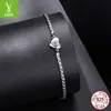 Pulseira Original Yinziyun de Prata Esterlina S925 em Formato de Coração com Moissanita Design Simples Clássico Pulseira com Corrente de Osso de Cobra em Formato de Coração