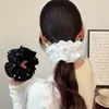 Elástico de Cabelo Grande de Malha Bordada com Pérolas Estilo Intestino Grosso de Alta Qualidade Temperamento Preguiçoso Corda de Cabelo Rabo de Cavalo Simples Elástico de Cabelo da Moda para Mulheres