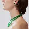 Colar de calcedônia verde primavera e verão estilo simples para o dia a dia textura de jade contas corrente de osso textura de gás colar simples
