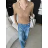 Sikan Outono Novo Estilo Estilo Old Money Vazado Botão Único Gola Lapela Slim Fit Manga Longa Suéter de Tricô SN9180