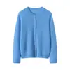 Cardigan Simples Clássico de Tricô de Caxemira Liso para Mulheres, Gola Redonda, Versátil, Caimento Solto, Casaco Suéter de Caxemira com Seda