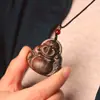Talla en Madera de Madera de Águila del Buda Sonriente con Barriga Grande, Colgante de Cuello, Talla Sólida en Madera de Monje Buda Sonriente, Adorno Artesanal Coleccionable