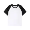 Camiseta infantil de verão 210g algodão puro raglan manga curta unissex cor sólida solta, respirável com logo estampado, camiseta básica