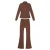[En Stock] Conjunto de Pantalones Acampanados y Chaqueta de Forro Polar, Abrigo de Manga Larga para Mujer de Corte Ajustado, Ropa Deportiva Elástica para Yoga
