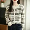 Suéter cárdigan retro jacquard Fair Isle rojo para mujer, nuevo top de chaqueta de punto de cuello redondo de otoño 2026