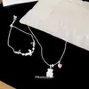 Conjunto de Collar y Pulsera de Mariposa Oso Perla con Concha de Zircón Estilo Coreano Estilo Ins Dulce y Lujoso Joyería de Alta Gama