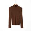 Camisa de punto ajustada de una pieza con cuello apilado, sin costuras, de mezcla de cachemira y seda morera natural para mujer de Piaoyuan