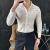 Camisa Transparente Hueca Sexy de Manga Larga Fina para Hombre Primavera y Verano 2024 Club Bar Chicos Camisa de Encaje