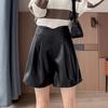 Shorts Femininos de Couro PU Marrom Outono/Inverno 2024 Novos Cintura Alta Soltos Emagrecedores Mais Fáceis de Combinar Linha A Perna Larga Casuais Calça Boot