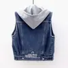 Jaqueta com Capuz Estilo Coreano Solta para Primavera e Outono com Bolsos Grandes Versátil Manga Longa Casaco Jeans para Mulheres Top Curto