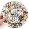 50 Piezas de Pegatinas de Reloj Mecánico Retro, Estilo Artístico Creativo Reloj Impermeable Traje Decorativo y Pegatinas para Diario al por Mayor