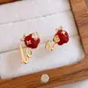Pendientes de Poni con Gota de Aceite Roja del Año del Zodiaco Aguja de Plata Pendientes de Nicho de Alta Gama Pendientes de Moda Exquisitos Versátiles Venta al por Mayor