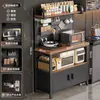Rack de Cozinha Multifuncional Montado na Parede Buffet Integrado Forno de Micro-ondas Metal de Chão Armazenamento Armário à Prova de Pó