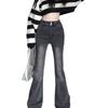 Pantalones acampanados elásticos de calle alta americana, jeans de cintura alta para mujer, invierno, nuevos, holgados, adelgazantes, forrados de vellón, jeans versátiles