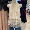 Foto Real de 2026 de Novos Estilos Primavera/Verão: Vestido Colete Romântico Francês com Babados Patchwork, Camisa Sem Mangas com Amarração