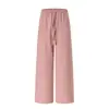 Otoño 2026 Transfronterizo Nuevo para Mujer Casual Color Sólido Tela Texturizada Nudo en la Cintura Bolsillos Inclinados Pantalones de Pierna Ancha