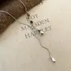 Colar Pingente de Borla Gota d'Água em Pedra Olho de Tigre Vintage para Mulheres, Design Outono e Inverno, Corrente Longa Ajustável para Suéter